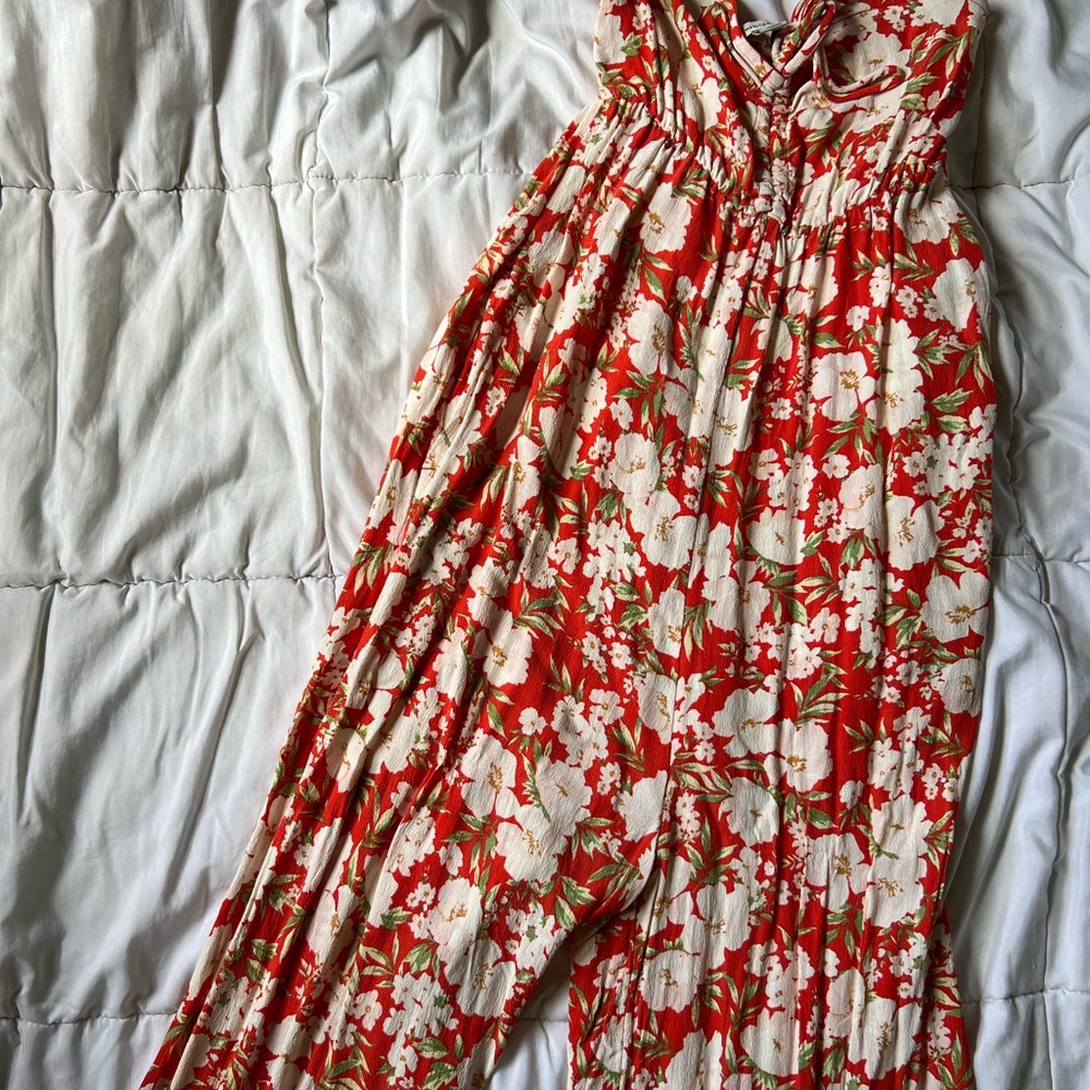 American Eagle Outfitters Floral Jumpsuit - Red and White